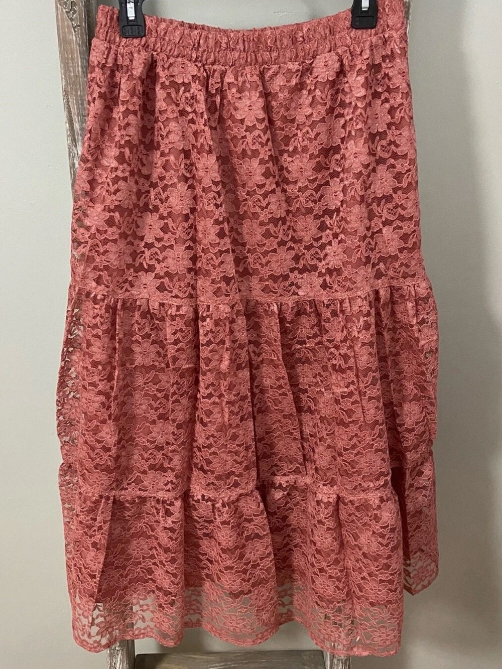 Vintage Women’s Lacy After Noon size L Dusty Rose Pink Lace Lined Long Skirt NWT